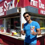 Mario Lopez visiting the Hot Dog on a Stick